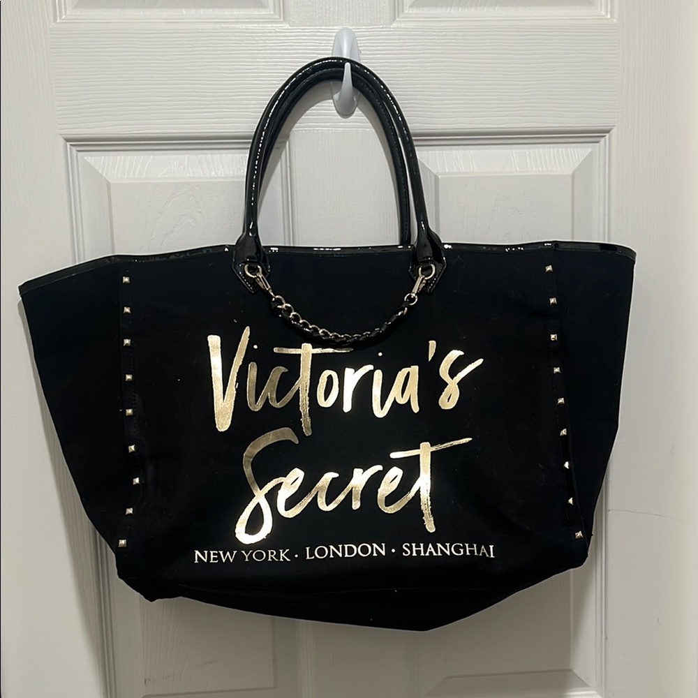 VS Black Tote Bag with Gold Studs and Large Size
